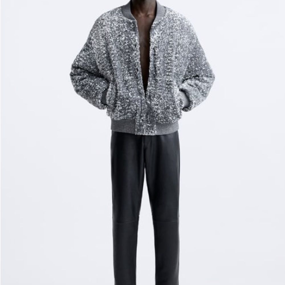 Zara Silver Sequin Bomber Jacket - Picture 7 of 11